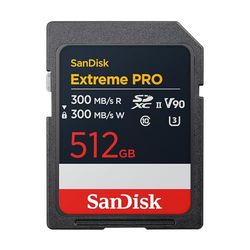 SanDisk Extreme PRO 512GB SDXC UHS-II card, up to 300 MB/s read speeds, 300 MB/s write speeds, V90, Pro-level performance enables cinema-quality 8K video recording