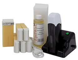 EpilWax - Kit Chauffe Cire Modulaire avec Support - Épilation Professionnelle avec 6 x Recharges Roll on Cire Vanille, 100 x Bandes d'Épilation et Huile après Épilation - Gamme Modulaire Série Black