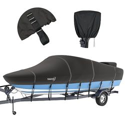 Tuszom Housse de Bateau imperméable 900D en Polyester de qualité Marine Compatible avec Coque en V de 6,1 à 6,7 m, Bateau de Basse, runabout, Bateau de pêche, Bateau à Ski avec Housse de Moteur, Plus