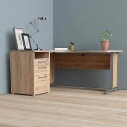 Dmora Aimee Desk, Multipurpose Writing Desk, Office Table for PC Holder, Worktop, 159 x 151 x H 75 cm, Grey and Oak