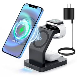 BIGBIG WON 3 en 1 Chargeur Induction, Chargeur sans Fil, Chargeur à Induction Compatible avec iWatch 7/6/5/4/3/2/AirPods, iPhone 13/13 Pro/13 Pro Max/12/12 Pro/12 Pro Max Noir