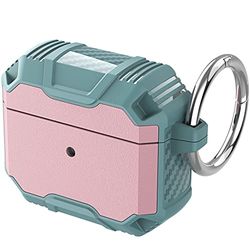 Coque Compatible avec AirPod 2 & 1 Generation, Airpods Case Étui Couverture Protecteur, Coque Robuste avec Porte-clés. LED Frontale Visible,Mint+Pink