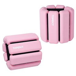 TOPESCT Justerbara handledsvikter – set med 2 (0,5 kg vardera) | Bärbart handleds- och ankelvikter armband för yoga, dans, barre, pilates, kondition, aerobics, promenader (0,5 kg/vardera, rosa)