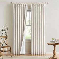 Vision Home Natuurlijke knijpen geplooide volledige verduisterende gordijnen linnen gemengde kamer verduisterende gordijnen 274 cm voor woonkamer slaapkamer thermisch geïsoleerde knijpplooi gordijnen