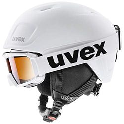 uvex Unisex-Youth Casque et Lunettes de Ski, White-Black, 54-58 cm