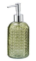 WENKO Dosificador de sabão Vetro redondo verde - dispensador de sabão líquido capacidade: 0,4 l, vidro, 8,5 x 19 x 7,5 cm, verde