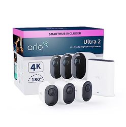 Arlo Ultra 2 Security Camera Outdoor, 4K UHD, Wireless CCTV, 6-Month Battery, Colour Night Vision, Weatherproof, Bright Spotlight, 2-Way Audio, 3 Cam Kit, Free Trial of Arlo Secure, White