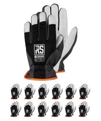 RS EISKERN Gants de montage isolés en cuir de chèvre et softshell - Taille 10-12 paires - Noir et blanc - Gants de travail - Gants de protection en cuir