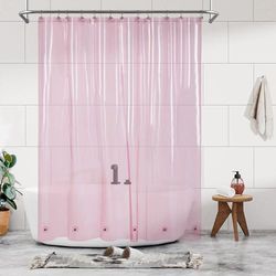 Barossa Design Cortina de Ducha de PEVA Resistente con 6 imanes y Ojales metálicos, 183 x 183 cm, Cortinas de Ducha Impermeables para baño, Color Rosa Transparente