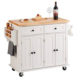 VEVOR Isola per Cucina Mobile con Ruote Tavolo 900 x 450 x 27 mm Cassetti Portaoggetti Rastrelliera Capacità Carico Totale 136kg, Carrello Isola da Cucina Credenza Mobile per Utensili Cucina in MDF