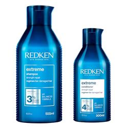 REDKEN Shampoo, per capelli danneggiati, ripara forza e aggiunge flessibilità, estremo 300 ml + Balsamo professionale Extreme, Trattamento fortificante per capelli danneggiati, 300 ml