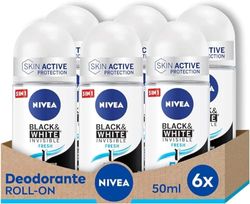 NIVEA Svart & vit osynlig färsk roll-on, 6-pack (6 x 50 ml)