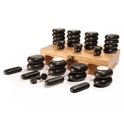 Master Massage Hot Stone - Set di pietre di basalto in scatola di bambù, 40 pezzi, 100% pietra naturale