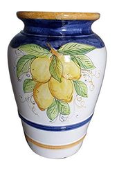 PORTAOMBRELLI CON LIMONI IN CERAMICA ARTISTICA VIETRESE DIPINTO A MANO – MADE IN ITALY; ALTEZZA CM. 50, DIAMETRO CM. 33. VASO ANFORA GIARA MAIOLICA COTTO