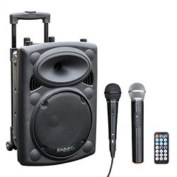 Ibiza - PORT10VHF-BT - Altavoz portátil 10"/500W MAX con 2 micrófonos (con cable y VHF), mando a distancia y cubierta protectora - Bluetooth, USB, SD - Duración de la batería de 5 a 7h - Speaker Box
