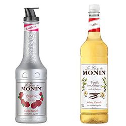 MONIN Raspberry Fruit Mix Puree 1 Litre & Premium Vanilla Syrup 1L