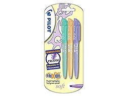 Pilot Frixion Light Soft Erasable Highlighter - Pastel Green/Orange/Violet, Pack of 3