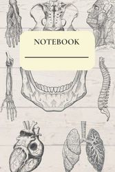 Notebook for students in Biology, Nursing, Medicine, Vintage Anatomy illustration, cute journal for work, university, school, college