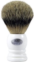 Hans Baier Exclusive - Pennello da barba in vero pelo di tasso argentato, manico bianco, taglia 3, 75 g