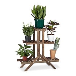 Relaxdays Soporte Plantas para Interior 3 Niveles, Madera, Marrón oscuro, 82,5 x 83 x 28,5 cm