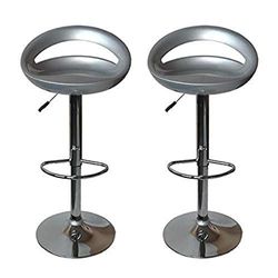 The Spanish Chair – Set of 2 Stools with Round Seat in Grey PVC, Height Adjustable. 39x35x97cm