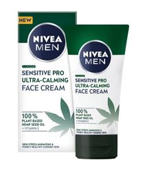 NIVEA MEN SENSITIVE PRO Ultra-Calming Crema Idratante 75 ml, Crema uomo vegan con Olio di Semi di Canapa e Vitamina E, Crema viso uomo ad assorbimento rapido