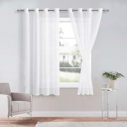 DWCN Sheer - Cortina de Gasa Transparente con Ojales, 2 Piezas, para salón, habitación de bebé, Dormitorio, Color Blanco, 160 x 132 cm (Alto x Ancho)