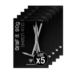 Clairefontaine 96618Cpack GraF'it geniete blokken, 80 vellen, effen schetspapier, afneembare vellen, A6, 10,5 x 14,8 cm, 90 g, zwarte omslag, 5 stuks