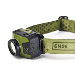 EMOS - Linterna frontal con función de enfoque - Luz roja - Brillo 330lm, alcance de 200m - 5 modos de iluminación - Duración de la luz: 87 horas - Resistente a la intemperie, a los golpes - Banda