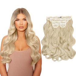 Lullabellz Super Thick Natural Wavy Clip In Hair Extensions 5-Piece, 22-Inch Length, Light Blonde