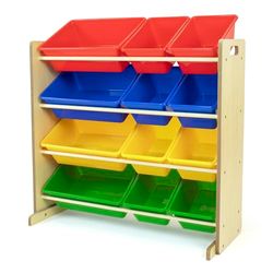 Humble Crew, Organisateur de Jouets avec 12 bacs de Rangement, Naturel et Multicolore