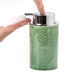 GIRLUFO Dispenser di sapone in schiuma verde, dispenser di sapone schiumogeno per bagno, dispenser di sapone per le mani in schiuma con pompa in plastica argento per sapone per sapone per le mani,