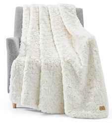 UGG 25517 Amanda omkeerbare deken flanel pluche warme knuffelige gezellige harige luxe zachte dekens voor bank of bed, 177,8 x 127 cm, sneeuw