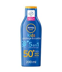 NIVEA SUN Kids Protect & Care FP50+ Sun Milk (1 x 200 ml), Water Resistant Children's Sunscreen Very High Sun Protection for Children