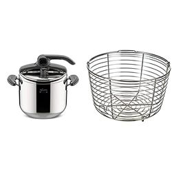 Lagostina Mia Lagoeasy'Up Pentola A Pressione, 7 L, Acciaio Inox 18/10, 22 Cm & Accessori Pentola A Pressione Cestello Filo 7Litri, Acciaio Inossidabile, Argento, 19 Cm