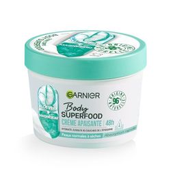 Garnier - Body Superfood - Crème Soin Corps Apaisante - Hydratation 48H - Formule Vegan & à 96% d'Origine Naturelle - À l'Aloe Vera & Magnésium - Pour Peaux Normales à Sèches - 380 ml