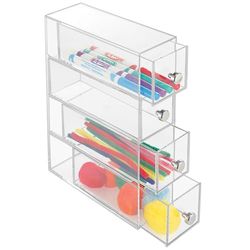 iDesign Organizador de maquilhagem com 4 gavetas, mini cómoda estreita de plástico, mini cómoda para cosméticos para uso vertical ou horizontal, transparente