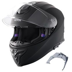 VEVOR Motorcycle Helmet, Full Face, Smart Street ABS & High Density Helmet with Bluetooth Slot & Interchangeable Lens, ECE Approved Comfortable Motocross Helmet, Fit for Youth & Adults，XL（61-62cm)