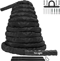 Yes4All Corda da allenamento con custodia protettiva – ancoraggio in acciaio e cinturino incluso: 38 mm / 50 mm di diametro Poly Dacron 9 m, 12 m, 15 m di lunghezza (50 mm - 15 m)