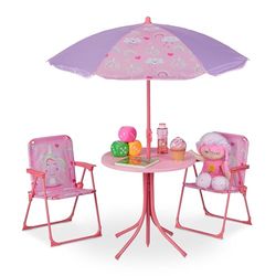 Relaxdays, Salon de Jardin, Enfant, Table, chaises, Parasol, pour Un Petit Fan de Licornes, pour Plage ou Camping, Rose