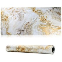Jahosin Stor spelmusmatta med sydda kanter, [70 x 30 cm] utökad musmatta med halkfri naturgummibas för speler/skrivbord/kontor/hem (70 x 30 marble)