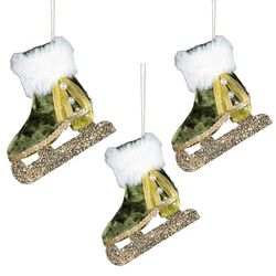 3Pcs Green Mini Ice Skate Boots 11x12cm - Christmas Tree Hanging Decorations Festive Decorative Ornaments Fairy Tale Themed Xmas Tree Pendant
