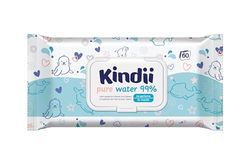 Kindii chusteczki nawilżane dla niemowląt i dzieci Pure Water 99% - 99% składu na bazie wody - Alantoina - Bezzapachowe - nieperfumowane - Testowane dermatologicznie - do skóry wrażliwej - 60 sztuk