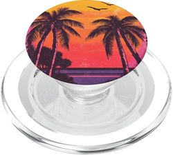 Atardecer Palmeras Océano Tropical Pájaros Vintage PopSockets PopGrip para MagSafe