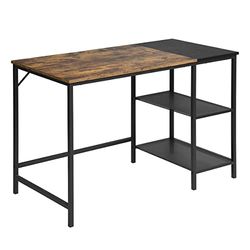 HOMYLIN Bureau d'ordinateur avec étagères, Table d'étude de Bloc de Couleur, Bureau d'ordinateur Portable pour Salle d'étude de Bureau à Domicile, 110x55x75CM, Noir Brun