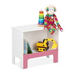 Relaxdays Étagère pour Enfants, 1 Compartiment, HxLxP : 40,5x48x24 cm, Livres et Jouets, Petite bibliothèque, Blanc-Rose