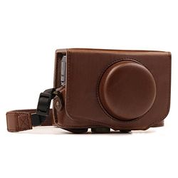 MegaGear MG1174 Para Canon PowerShot SX740 HS, SX730 HS estojo Ever Ready, capa de uso de couro em breve, com correia, castanho escuro