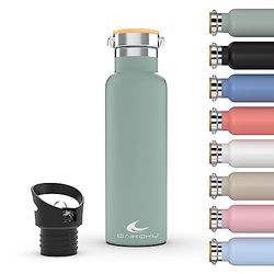 Daikoku Bouteille, Bouteille Thermique en Acier Inoxydable à Double Paroi, Thermos Maintient les Boissons Froides ou Chaudes Pendant des Heures, Deux Bouchons, Vert Pastel, 750 ML