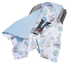 Medi Partners Coperta neonato ovetto Sacco per Passeggino - 100% Cotone universale Blanket 85x85cm fodera protettiva Morbida e Accogliente Passeggini Marsupio (Cervo E Riccio Con Waffle Azzurre)
