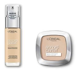 L'Oréal Paris MakeUp Fondotinta Arricchito con Acido Ialuronico, 1.D/1.W Ivoire Doré/Golden Ivory, 30 ml + Cipria Uniformante Accord Parfait, Cipria in Polvere Uniformante e Fissante, 1.R/1.C Ivoire